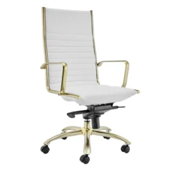 Darby High Back Office Chair - White/Gold